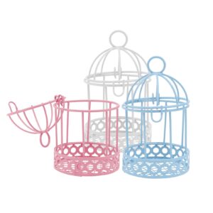 Metal Wall Hanging Bird Cage Mini Desktop Storage Decor Hollow Iron Bird Cage Organizer Home Office Desktop Decor 3pcs Bird Cage Tealight Holder