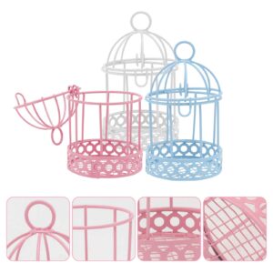 Metal Wall Hanging Bird Cage Mini Desktop Storage Decor Hollow Iron Bird Cage Organizer Home Office Desktop Decor 3pcs Bird Cage Tealight Holder