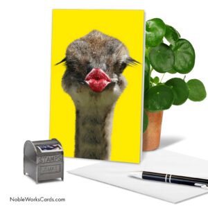 NobleWorks Wild Kisses - Ostrich - Get Well Greeting Card with Envelope (4.63 x 6.75 Inch) - C9280GGWG