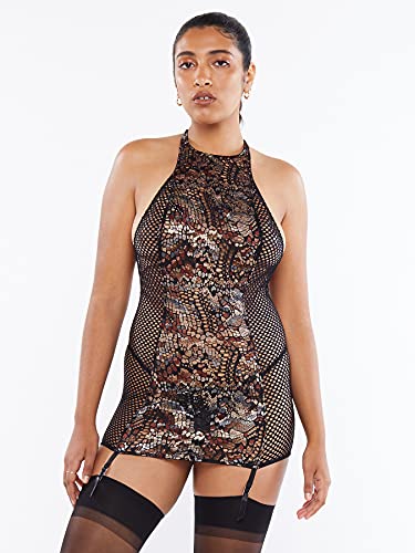 Savage X Fenty, Women's, Cold-Hearted Snake Lace Slip with Garter, Venomous Vixen Snake Lace, L