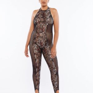 Savage X Fenty, Women's, Cold-Hearted Snake High-Neck Lace Catsuit, Venomous Vixen Snake Lace, 2X