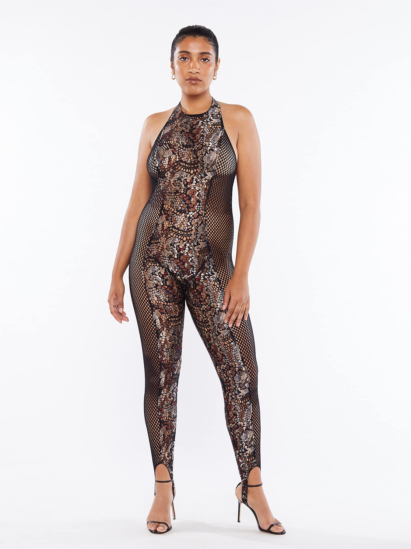 Savage X Fenty, Women's, Cold-Hearted Snake High-Neck Lace Catsuit, Venomous Vixen Snake Lace, 2X