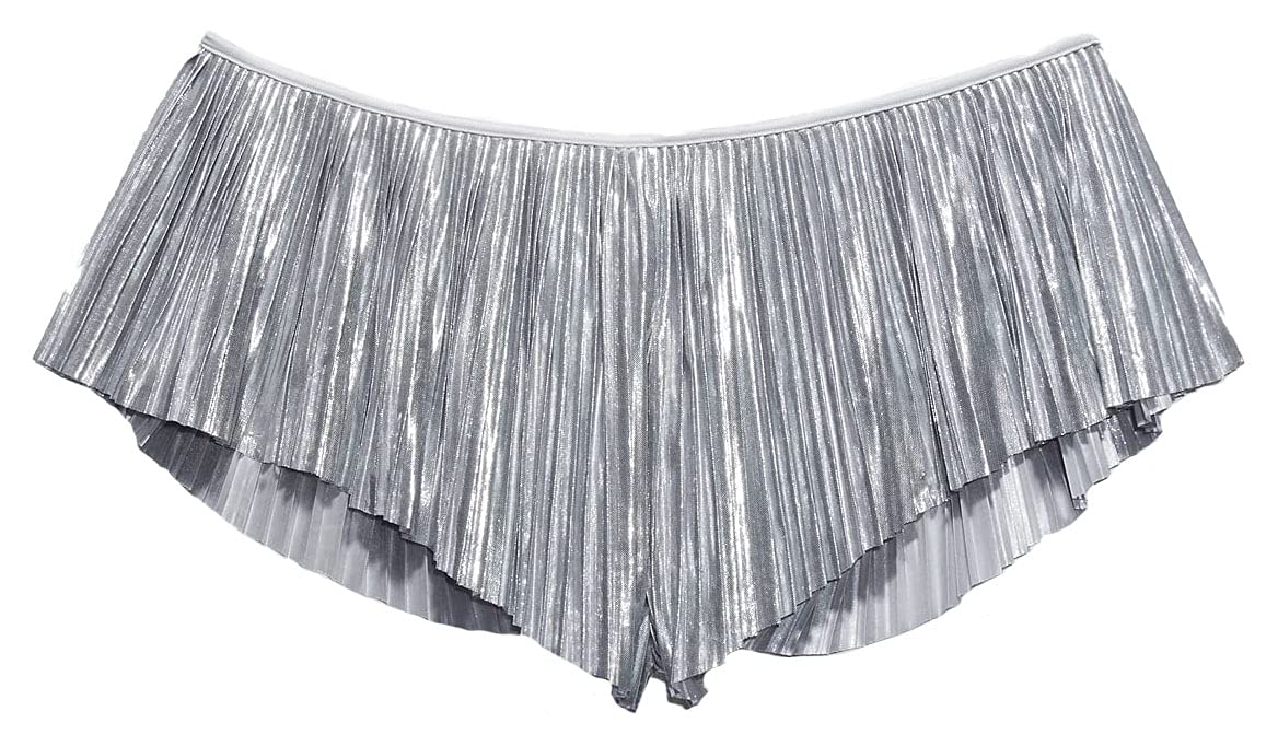 Savage X Fenty, Women's, Pleated Lamé Short with Keyhole, Spaced Out Metallic Silver, 1X