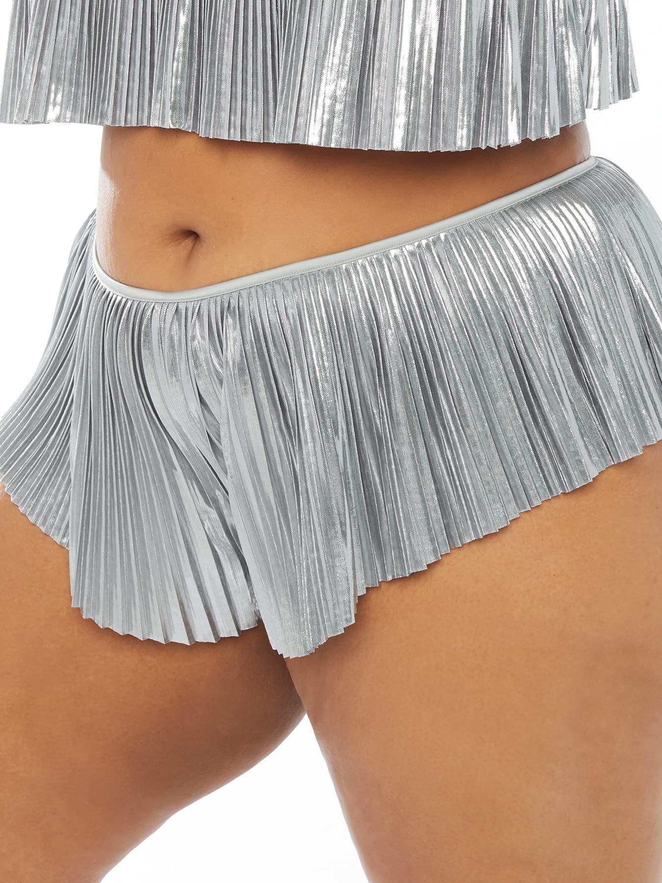 Savage X Fenty, Women's, Pleated Lamé Short with Keyhole, Spaced Out Metallic Silver, 1X