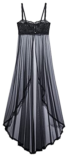 Savage X Fenty, Women's, Romantic Corded Lace & Tulle Maxi Slip, Caviar, M