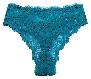 savage x fenty, women's, romantic corded lace high-waist thong, laidback blue, xs