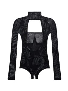 savage x fenty, women's, shining star long-sleeve teddy with keyhole, caviar, missy