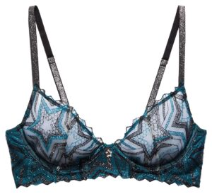 savage x fenty, women's, shining star embroidered unlined demi bra, wildflower blue starstruck embroidery, 40d