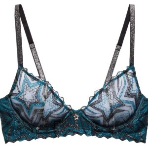 Savage X Fenty, Women's, Shining Star Embroidered Unlined Demi Bra, Wildflower Blue Starstruck Embroidery, 40D