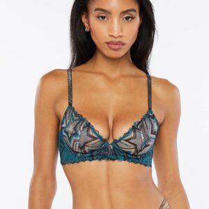 Savage X Fenty, Women's, Shining Star Embroidered Unlined Demi Bra, Wildflower Blue Starstruck Embroidery, 40D