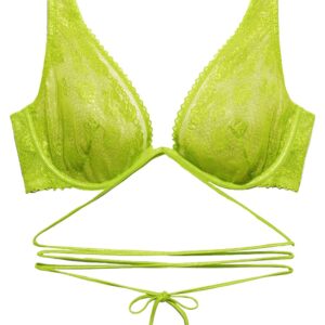 Savage X Fenty, Women's, Caged Lace Unlined Bra with Tie, Fuji Apple Green, 38DDD