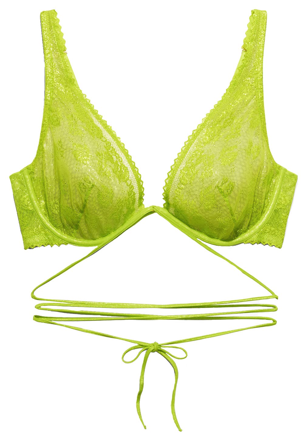 Savage X Fenty, Women's, Caged Lace Unlined Bra with Tie, Fuji Apple Green, 38DDD