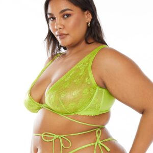 Savage X Fenty, Women's, Caged Lace Unlined Bra with Tie, Fuji Apple Green, 38DDD