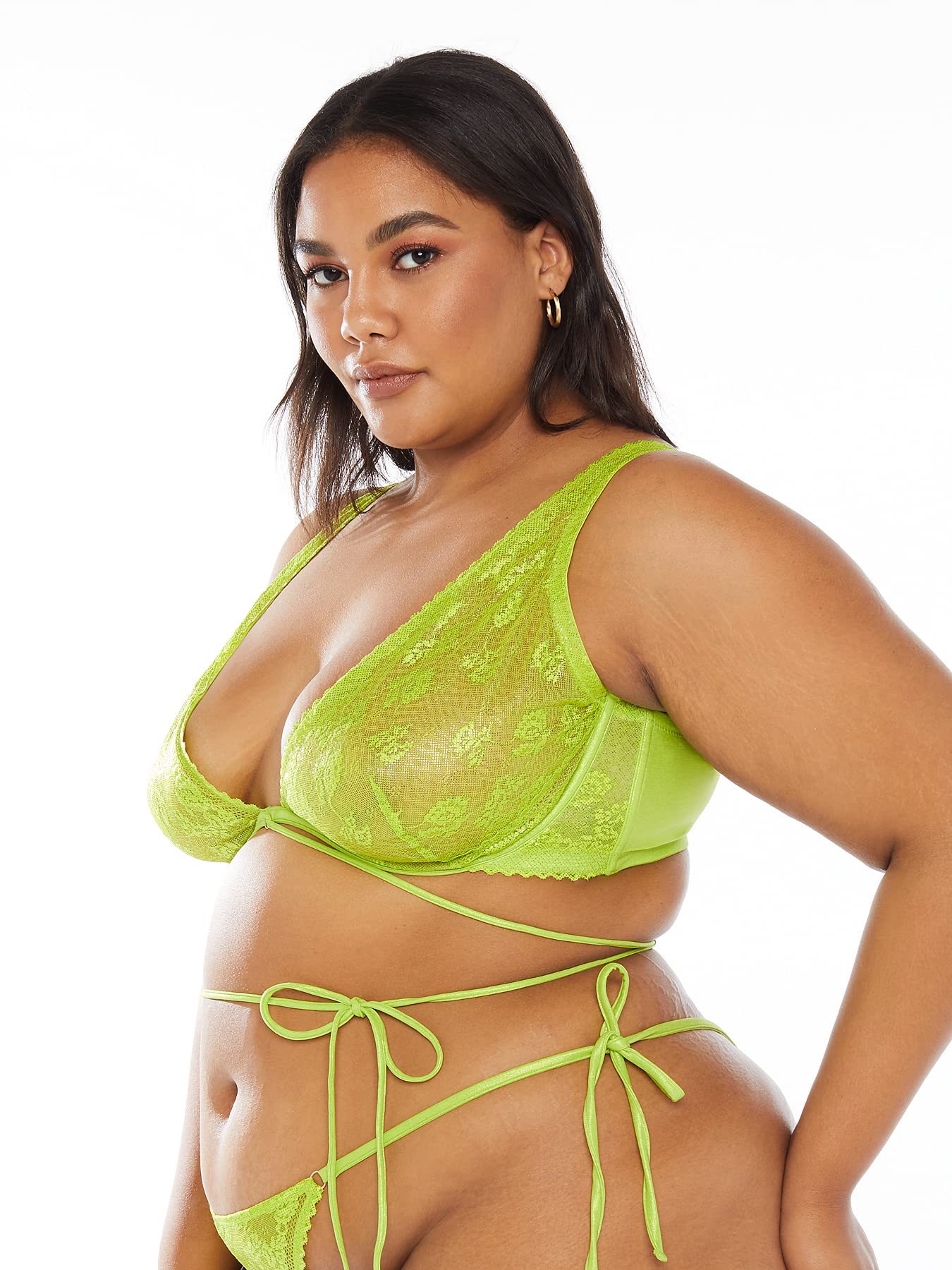 Savage X Fenty, Women's, Caged Lace Unlined Bra with Tie, Fuji Apple Green, 38DDD