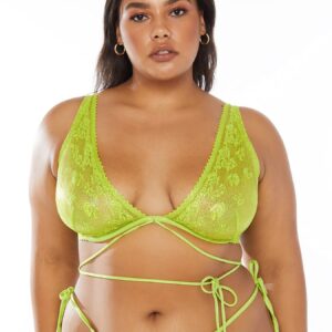 Savage X Fenty, Women's, Caged Lace Unlined Bra with Tie, Fuji Apple Green, 38DDD