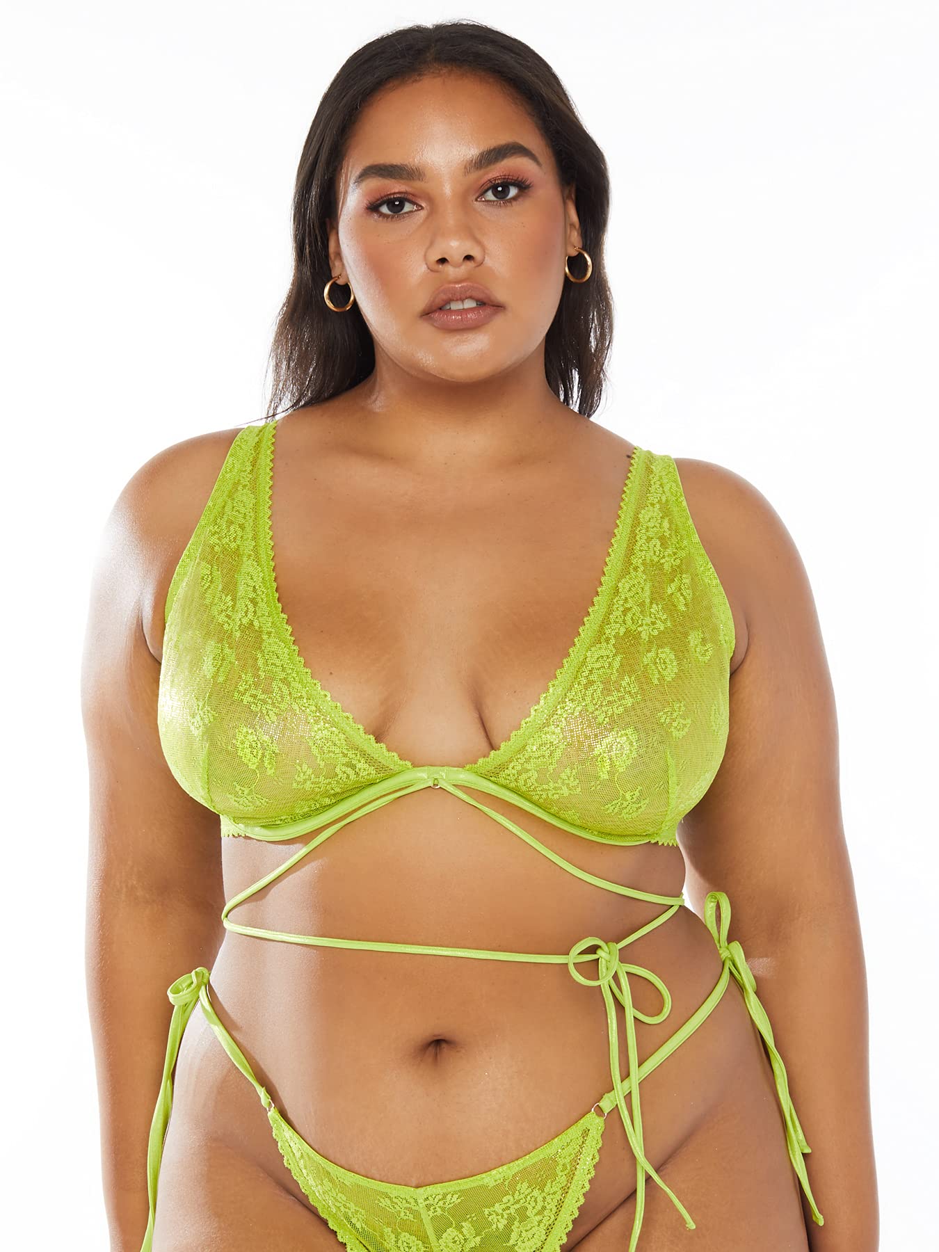 Savage X Fenty, Women's, Caged Lace Unlined Bra with Tie, Fuji Apple Green, 38DDD