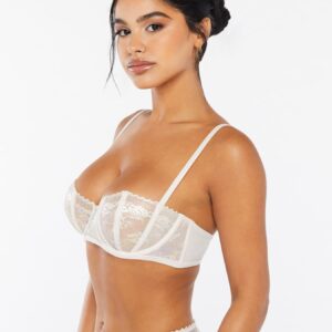 Savage X Fenty, Women's, Caged Lace Unlined Balconette Bra, Iridescent Vintage Floral Lace, 36DD