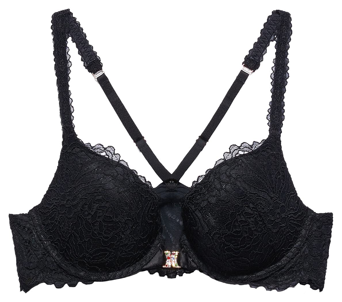 Savage X Fenty, Women's, Romantic Corded Lace Front-Closure Push Up Bra, Caviar, 38DDD