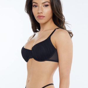 Savage X Fenty, Women's, Gathered Mesh Balconette Bra, Caviar, 38DDD