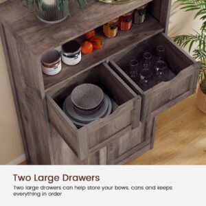 Iwell Large Storage Cabinet with 2 Drawers & 2 Shelves, Bathroom Cabinet, Cupboard for Living Room, Kitchen, Office, Rustic Gray