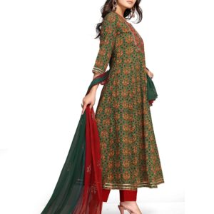 Rajnandini Women's Pure Cambric Cotton Embroidered Kurta Set With Dupatta (JOPLVL213-XXL_Green & Red_XXL)