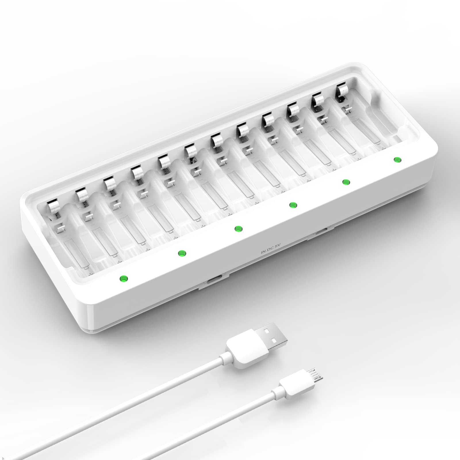 Dlyfull 12 Bay AA AAA Battery Charger, USB and Type-C Selectable High-Speeding Charging for Ni-MH Ni-CD Rechargeable Batteries, USB Cable Included