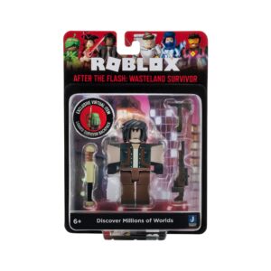 roblox action collection - after the flash: wasteland survivor figure pack [includes exclusive virtual item]