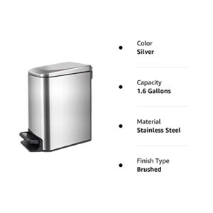 JACY&Co Small Bathroom Trash Can with Lid Soft Close, 6 Liter / 1.6 Gallon Stainless Steel Garbage Can with Removable Inner Wastebasket, Anti-Fingerprint Finish(Silver)