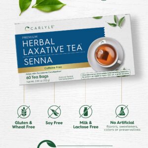 Carlyle Herbal Laxative Senna Leaf Tea | 60 Tea Bags | No Caffeine | Helps with Occasional Constipation | Vegetarian, Non-GMO & Gluten Free