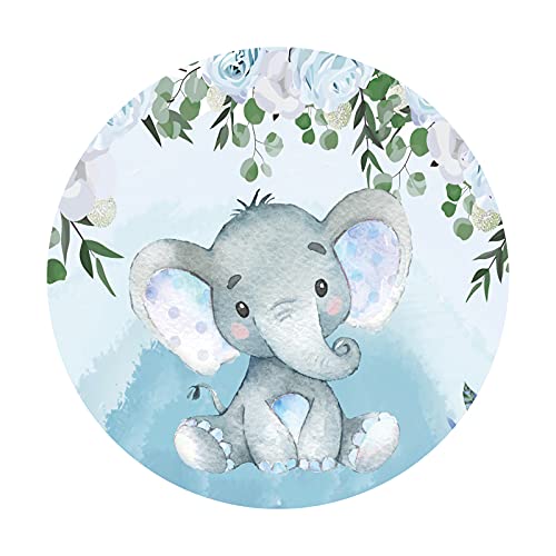 Yeele 7x7ft Calf Elephant Round Backdrop It's A Boy Watercolor Elephant Blue Flowers Plants Background Party Banner Supplies Polyester Baby Shower Photography Backdrop Theme Party Decoration Photo