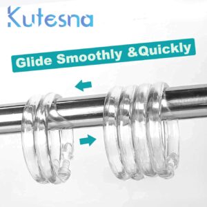 Kutesna 12 PCS Clear Plastic Shower Curtain Rings, Easy Snap Closure Shower Curtain Hooks