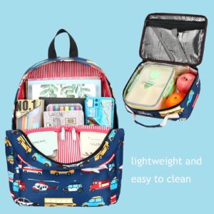 LEDAOU Kids School Backpack with Lunch Box for Boy Kindergarten BookBag School Bag Preschool Kindergarten Toddler Backpack (Car Airplane Pattern-Navy)