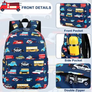 LEDAOU Kids School Backpack with Lunch Box for Boy Kindergarten BookBag School Bag Preschool Kindergarten Toddler Backpack (Car Airplane Pattern-Navy)