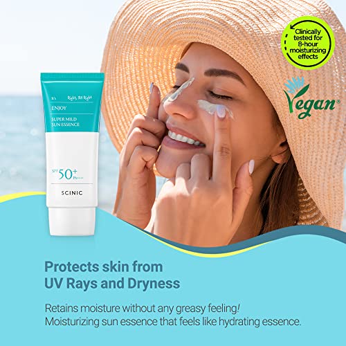 SCINIC Enjoy Super Mild Sun Essence SPF50+ PA++++ 1.69 fl oz(50ml) | A Lightweight Hydrating Sun Essence That leaves No Sticky Feeling | Korean Skincare