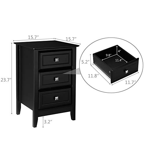 Bonnlo Upgraded Black Nightstand with Drawers, Night Stands for Bedrooms Set of 2, Modern Bed Side Table/Night Stand with Metal Knobs for Small Spaces, College Dorm, Kids’ Room, Living Room, 24H