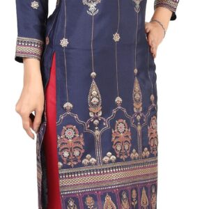 Indian Kurtas for Women Silk Long India Kurti Tunic Party Wear Tops (Blue, 3XL)