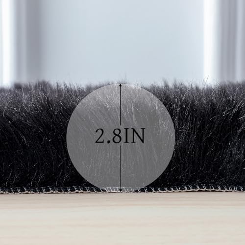 linmopm Faux Fur Rug Sheepskin Rugs Shag Runner Bedroom Floor Living Room High-Density Cushion Plush Carpet for Bed Super Fluffy Sofa Cover Bedside Rug (2x6 ft Sheepskin, Black)