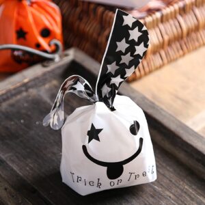 100 Pcs Halloween Goodie Bags Pumpkin Ghost Trick or Treat Candy Bags Bunny Rabbit Cookie Snacks Goody Bags Trick or Treating Gift Bags Parade Festival Party Decorations Supplies Favors White