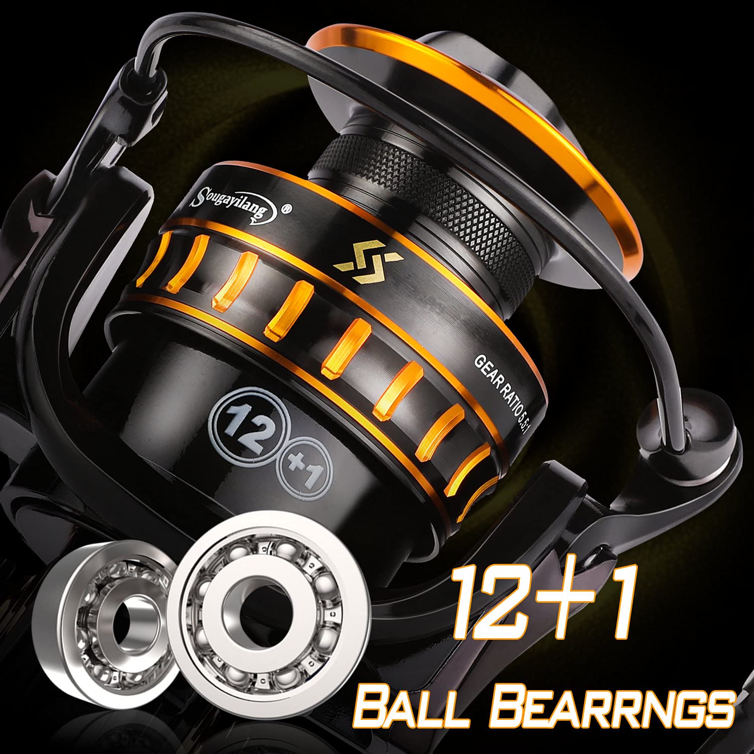 Sougayilang Spinning Reel, Lightweight Reels 12+1 Stainless BB Ultra Smooth Fishing Reel for Freshwater-2000