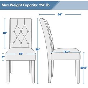 Yaheetech Dining Chairs with Leather Seat and Solid Wood Legs Button Tufted Padded Kitchen Chair Accent Side Chair for Home Kitchen and Restaurant, Set of 6, White