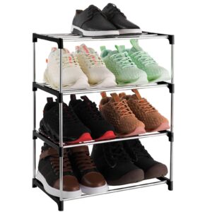 Xerhnan 4-Tier Stackable Small Shoe Rack, Lightweight Shoe Shelf Storage Organizer for Entryway, Hallway and Closet(Black)