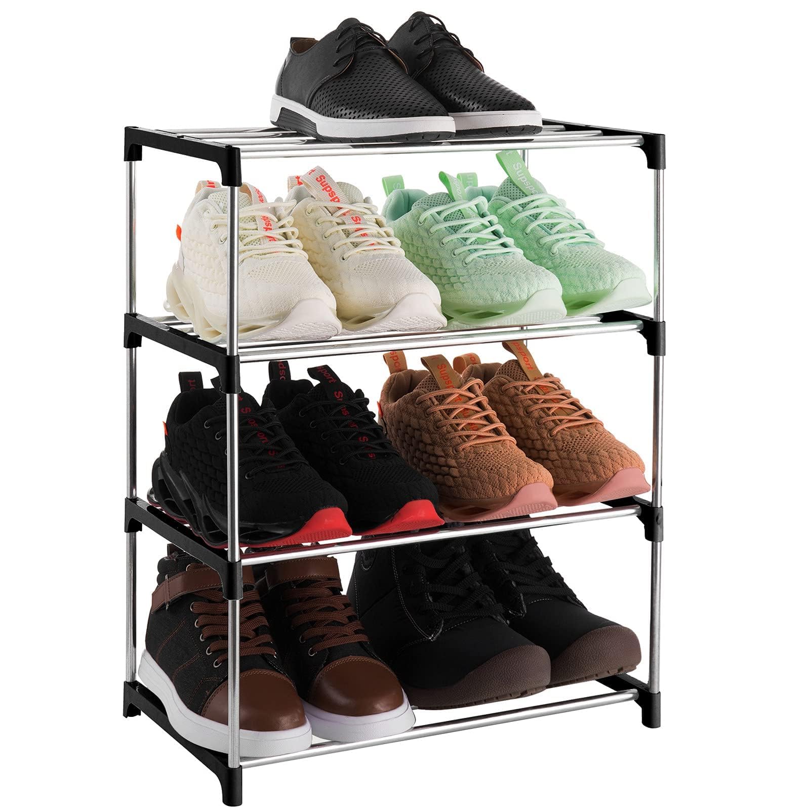 Xerhnan 4-Tier Stackable Small Shoe Rack, Lightweight Shoe Shelf Storage Organizer for Entryway, Hallway and Closet(Black)