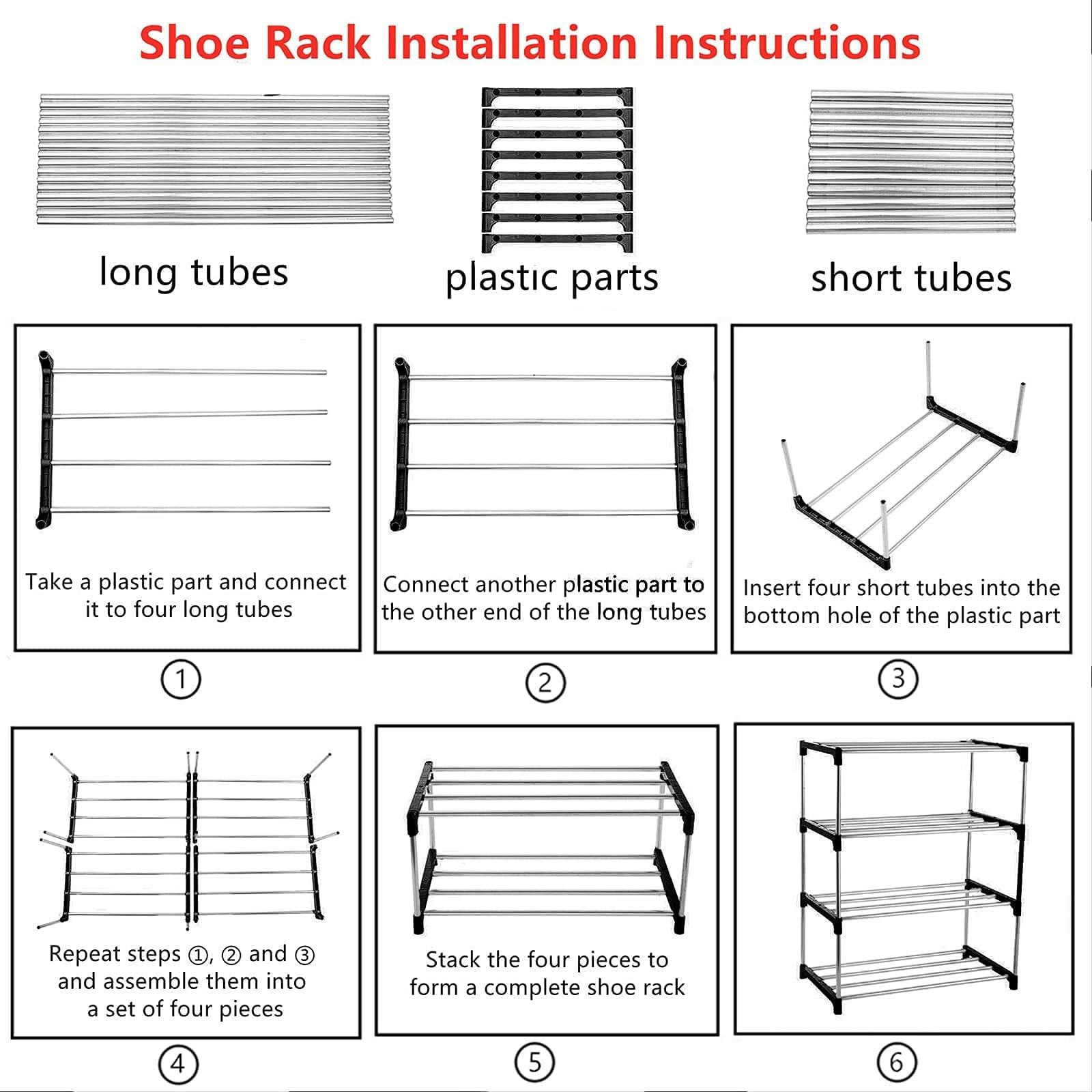 Xerhnan 4-Tier Stackable Small Shoe Rack, Lightweight Shoe Shelf Storage Organizer for Entryway, Hallway and Closet(Black)