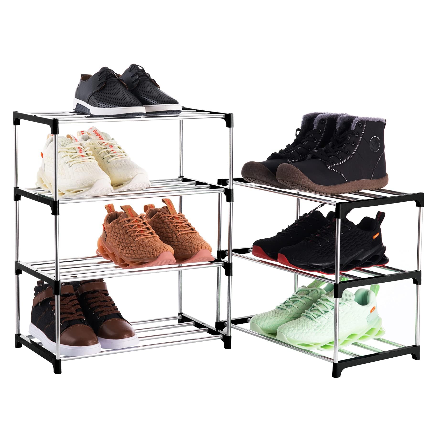 Xerhnan 4-Tier Stackable Small Shoe Rack, Lightweight Shoe Shelf Storage Organizer for Entryway, Hallway and Closet(Black)