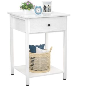 ecoprsio nightstand white end table side table with drawer and storage shelf wood night stand modern bedside table for bedroom, living room, sofa couch, hall, easy assembly, white