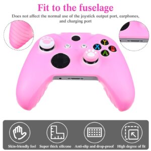 Chalyna 14 Pcs Controller Skins Anti-Slip Accessories Set Silicone Cover Protector Case Compatible with Xbox One/S/X Controller Wireless/Wired Gamepad Joystick with 12 Cat Paw Thumb Grips (Pink)