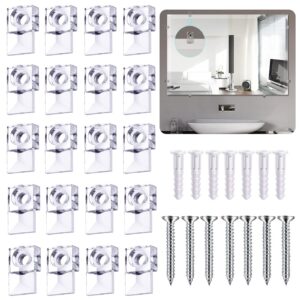 20-piece mirror holder clip glass crystal clear plastic mirror clip fixing clip kit with screws and mirror hanging kit (silver)