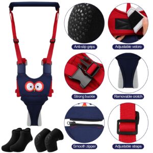 Panitay Handheld Baby Walking Harness Adjustable Toddler Walking Assistant Baby Walker Assistant Belt with 4 Pairs Baby Crawling Anti-Slip Knee 4 Pairs Non Slip Toddler Socks Grips, 7-24 Months Old