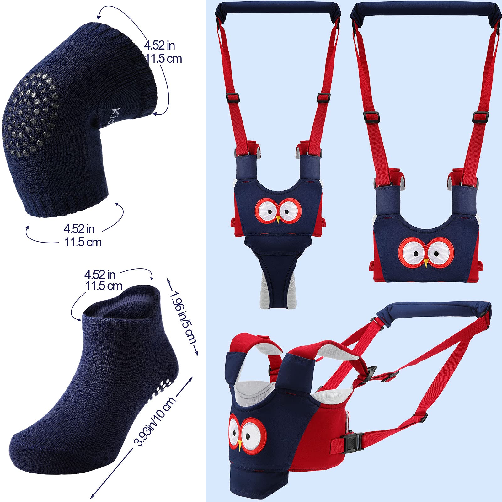 Panitay Handheld Baby Walking Harness Adjustable Toddler Walking Assistant Baby Walker Assistant Belt with 4 Pairs Baby Crawling Anti-Slip Knee 4 Pairs Non Slip Toddler Socks Grips, 7-24 Months Old