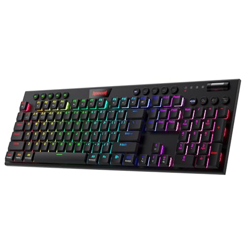 Redragon K618 PRO 3-Mode Wireless RGB Mechanical Keyboard, BT/2.4Ghz/Wired Low Profile Win/Mac Gaming Keyboard w/Ultra-Thin Design, Dedicated Media Control & Linear Red Switch